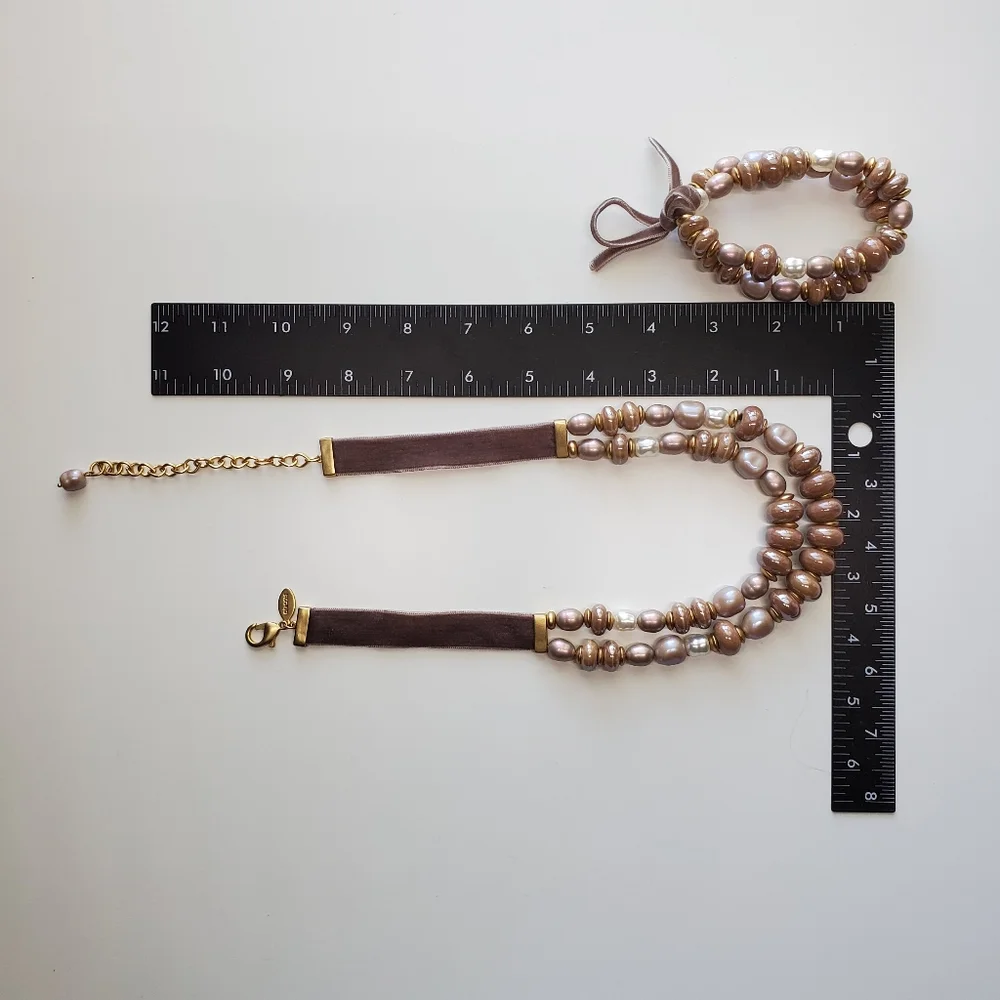 Chico's Taupe Cappuccino Two-Strand Faux Pearl Necklace and Stretch Bracelet Set - Picture 3 of 15